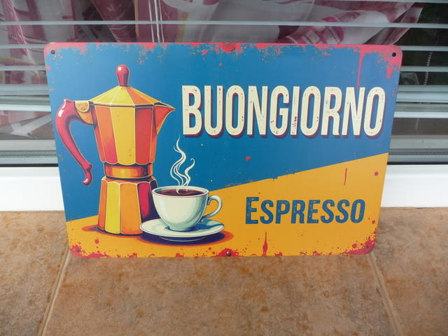 Метална табела кафе италиянско джезве ароматно кафениче домашно еспресо чашка събуждане сутрин захар - снимка 1