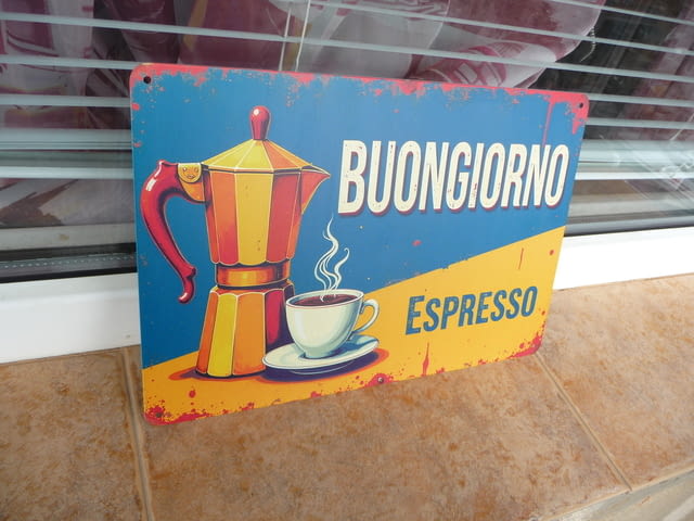 Метална табела кафе италиянско джезве ароматно кафениче домашно еспресо чашка събуждане сутрин захар - снимка 2