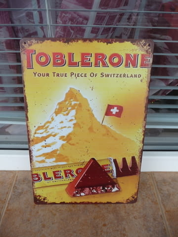 Метална табела храна Шоколад десерт Toblerone Швейцария Тоблерон бар вкусен сладък ядки нуга марка - снимка 1
