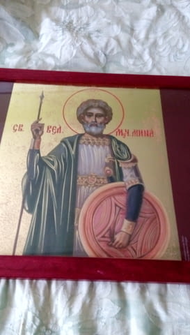 Икона на Свети вкм. Мина, репродукция с дървена рамка и стъкло - снимка 3