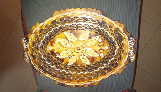 Декоративна дървена купа или чиния ръчно направена 38см / 27см - снимка 2