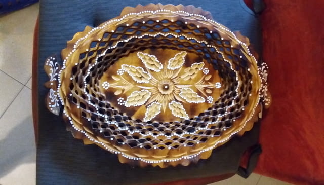 Декоративна дървена купа или чиния ръчно направена 38см / 27см - снимка 9