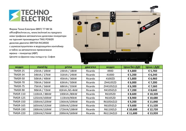 Дизелови генератори BRITISH RICARDO, цена от 4800 € без ДДС за 25kVA/20kW - снимка 1