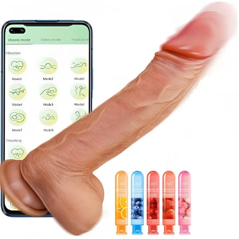 Реалистично дилдо, телескопично, с вакуумна основа и вибрация, 22см, затопляне до 42 градуса - снимка 1