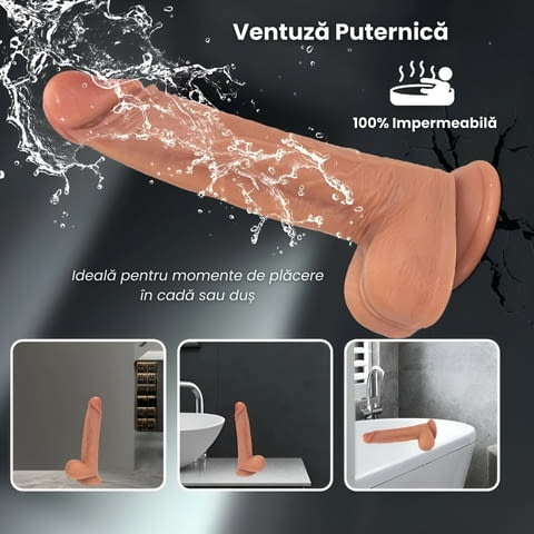 Реалистично дилдо, телескопично, с вакуумна основа и вибрация, 22см, затопляне до 42 градуса - снимка 8