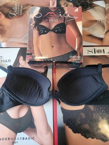 Seimia 70B италиански черен пуш-ап сутиен със свалящи подплънки push-up сут1иен със сребристи камъни - снимка 2