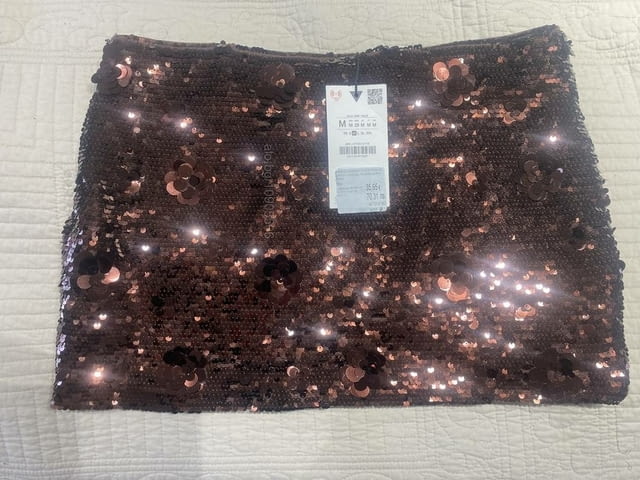 Пола с паети и цветя, ZARA нова M, Елегантен, Кафяв - град София | Дамски Дрехи - снимка 1