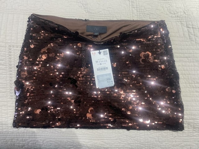 Пола с паети и цветя, ZARA нова M, Елегантен, Кафяв - град София | Дамски Дрехи - снимка 6