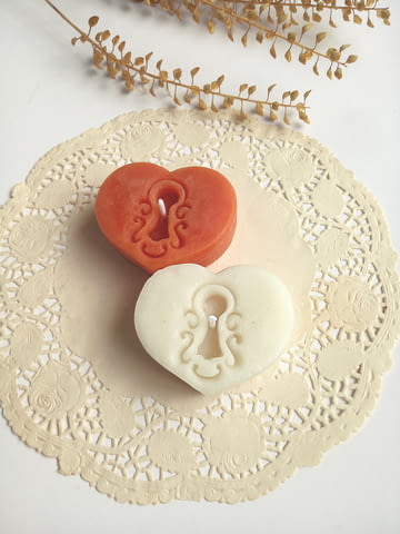 Ароматни чаени свещички сърце с ключалка, 10бр. в комплект, за романтика - снимка 1