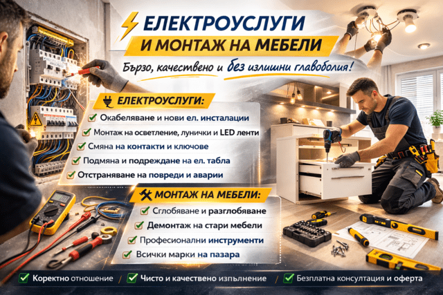 Монтаж на мебели и електроуслуги - град Пазарджик | Монтажи