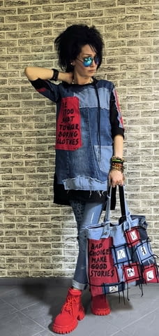 Нова чаровна туника с дънково и Червено! Д Пролет/Лято - град Троян | Дамски Дрехи - снимка 1