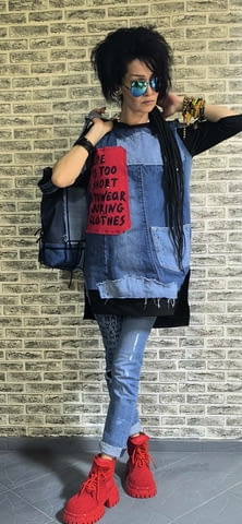 Нова чаровна туника с дънково и Червено! Д Пролет/Лято - град Троян | Дамски Дрехи - снимка 2