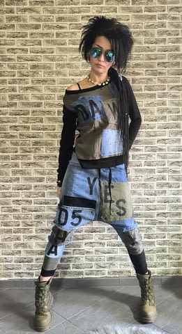 Страхотен дамски сет дънки потури и блуза с деним в стила на дудуна! - снимка 1