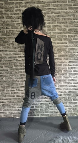 Страхотен дамски сет дънки потури и блуза с деним в стила на дудуна! - снимка 2