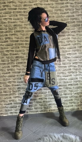 Страхотен дамски сет дънки потури и блуза с деним в стила на дудуна! - снимка 3