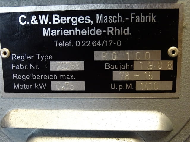 Вариаторен мотор редуктор Berges RG100 Mechanical Variable Speed Drive 0.75kW - снимка 5