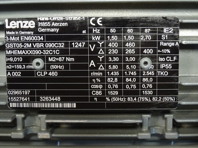 Мотор редуктор Lenze GST05-2M VBR090C32 / MHEMAXX090-32C1C Gear Motor 1.5kW - снимка 4