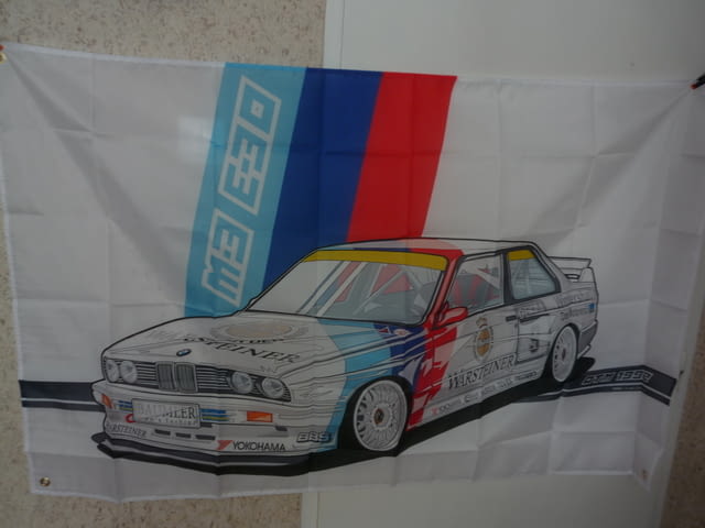 BMW Знаме M3 E30 кола банер спортна баварец готино спорт ръчни скорости купе рали шампион фенове - снимка 1