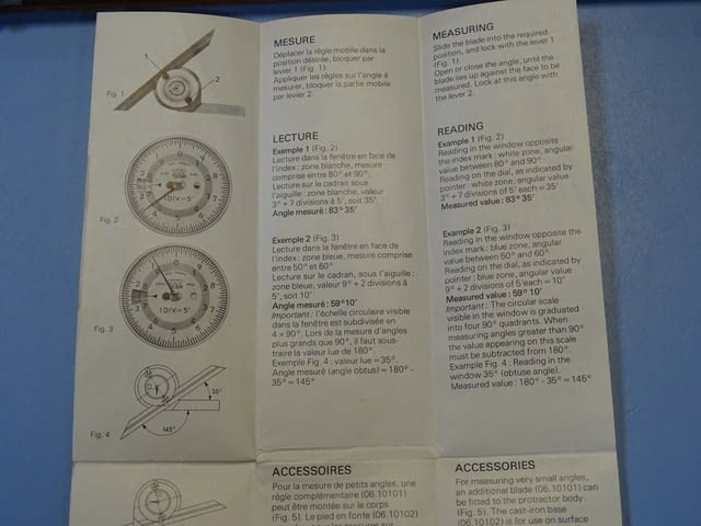 Машинен индикаторен ъгломер TESA EAC dial bevel protractor L-200 5′ - снимка 3