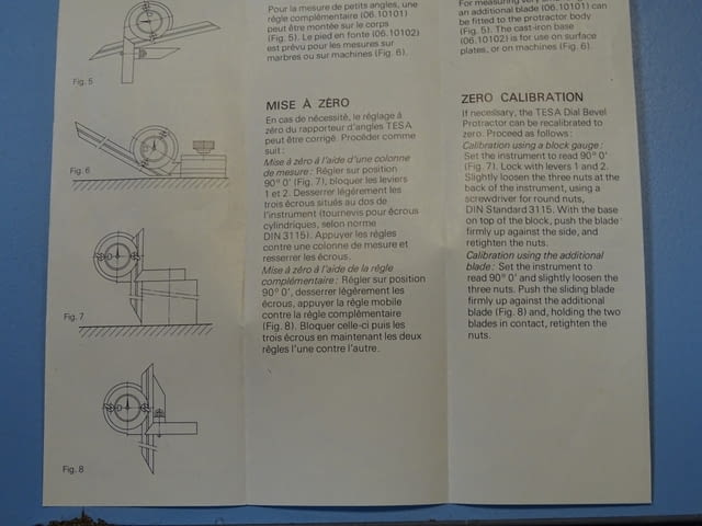 Машинен индикаторен ъгломер TESA EAC dial bevel protractor L-200 5′ - снимка 4