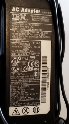 Оригинален захранващ адаптер за лаптоп IBM ThinkPad серия T -X -R -A16V - 4.5A - 72W - снимка 3
