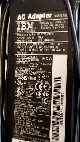 Оригинален захранващ адаптер за лаптоп IBM ThinkPad серия T -X -R -A16V - 4.5A - 72W - снимка 5