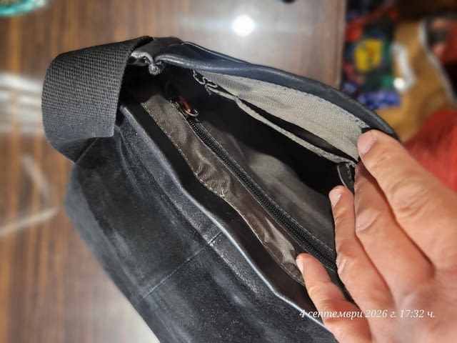 Мъжка чанта за през рамо -борсета естествена кожа в черен цвят - снимка 8