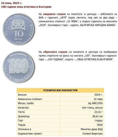 Монета 100 години лека атлетика в България, град Пловдив | Нумизматика / Бонистика - снимка 1