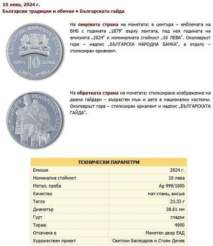 Монета Българската гайда сребърни възпоменателни монети,, град Пловдив | Нумизматика / Бонистика - снимка 1