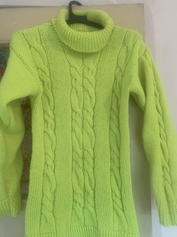 Неон жълт пуловер-ръчно плетиво Autumn/Winter, Tunic, XL - city of Vidin | Women’s Clothes - снимка 1