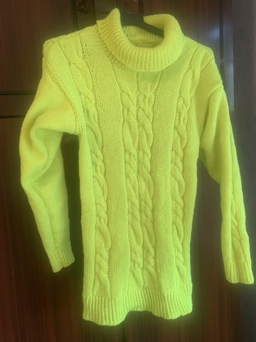 Неон жълт пуловер-ръчно плетиво Autumn/Winter, Tunic, XL - city of Vidin | Women’s Clothes - снимка 4