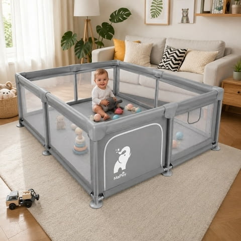 Бебешка кошара за игра и почивка 150x180 см, сива, град Смолян | Мебели / Текстил - снимка 1